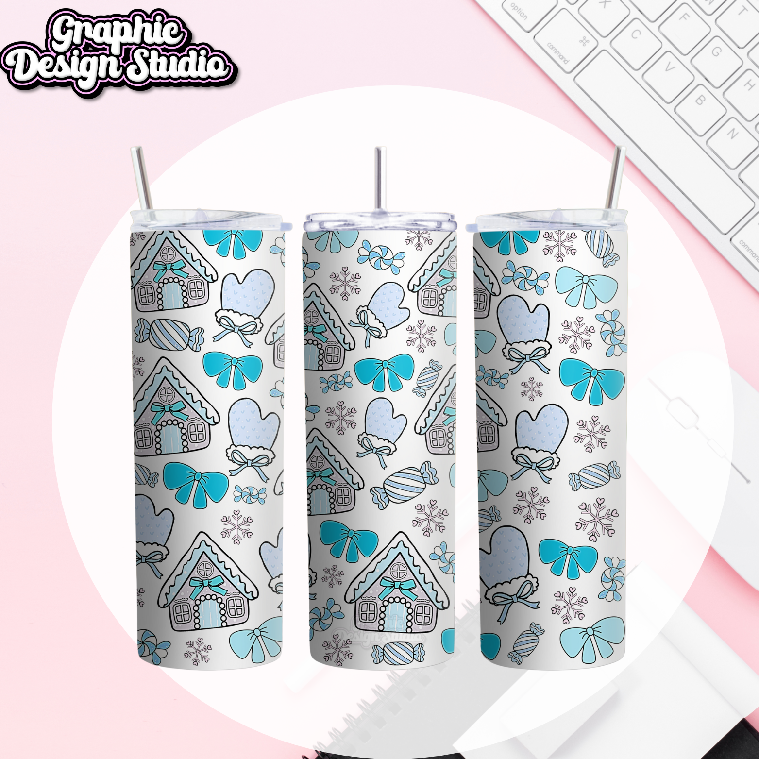 Instant tumbler download, three tumblers with a Christmas design