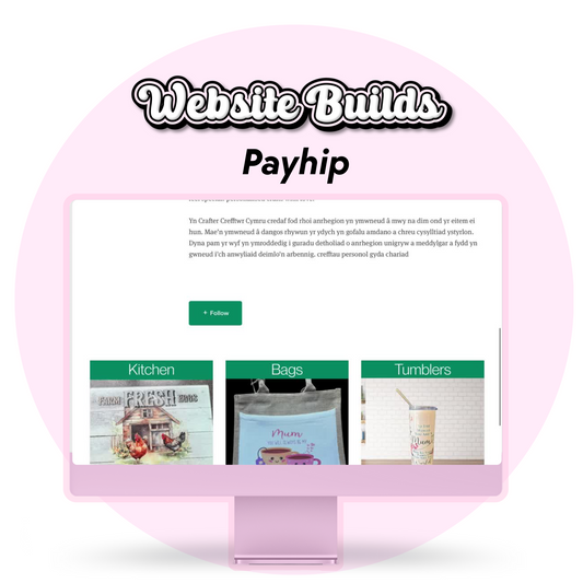 An image of a Payhip website build by the graphic design studio, pink background 