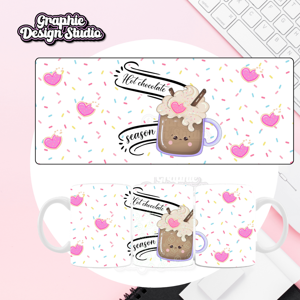 This is a digital mug wrap design which says hot chocolate was season. &nbsp;This download is resizeable for different mugs.&nbsp;
this includes the mock-up.
