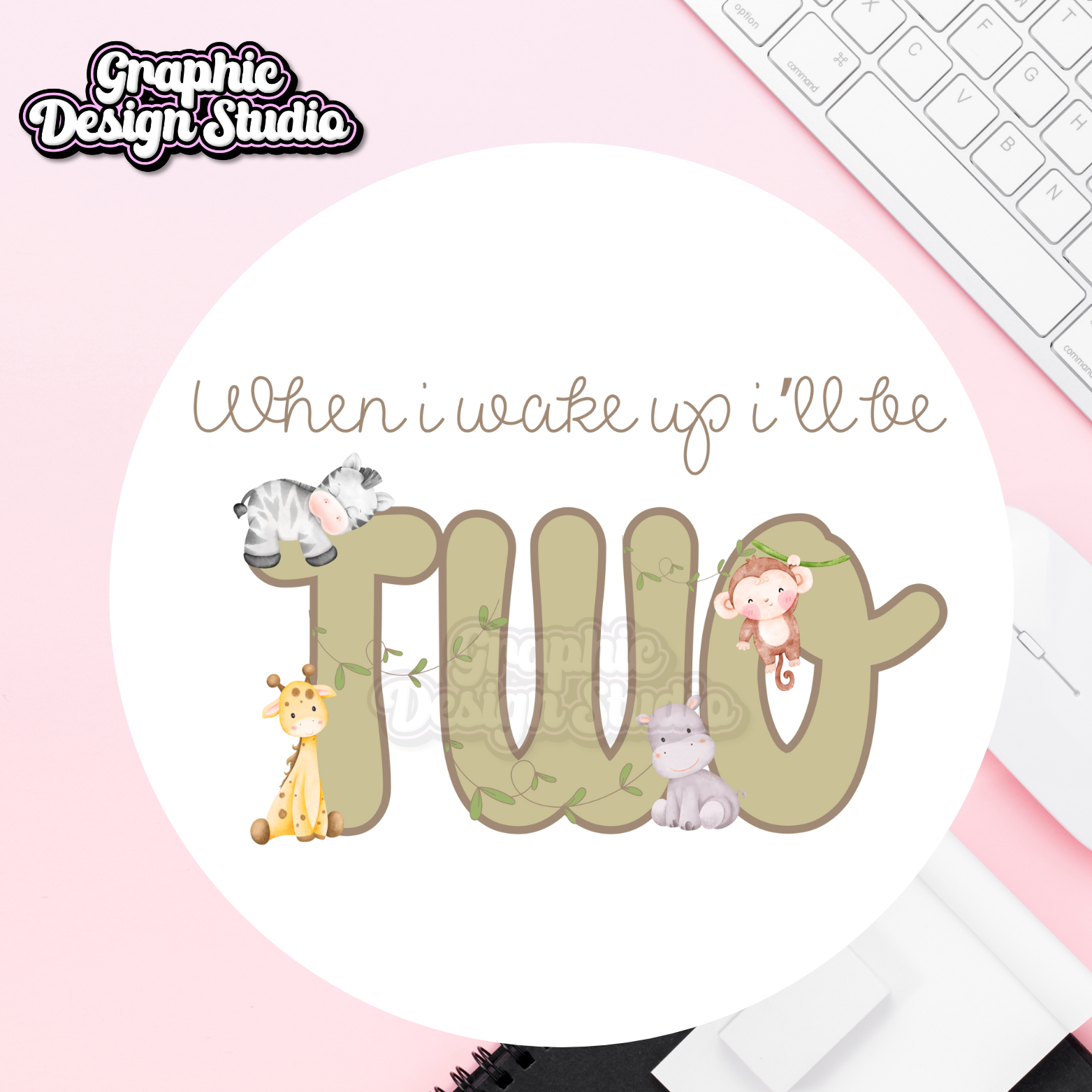 An image of a zebra a giraffe and a hippo with a sublimation design image for a second birthday  