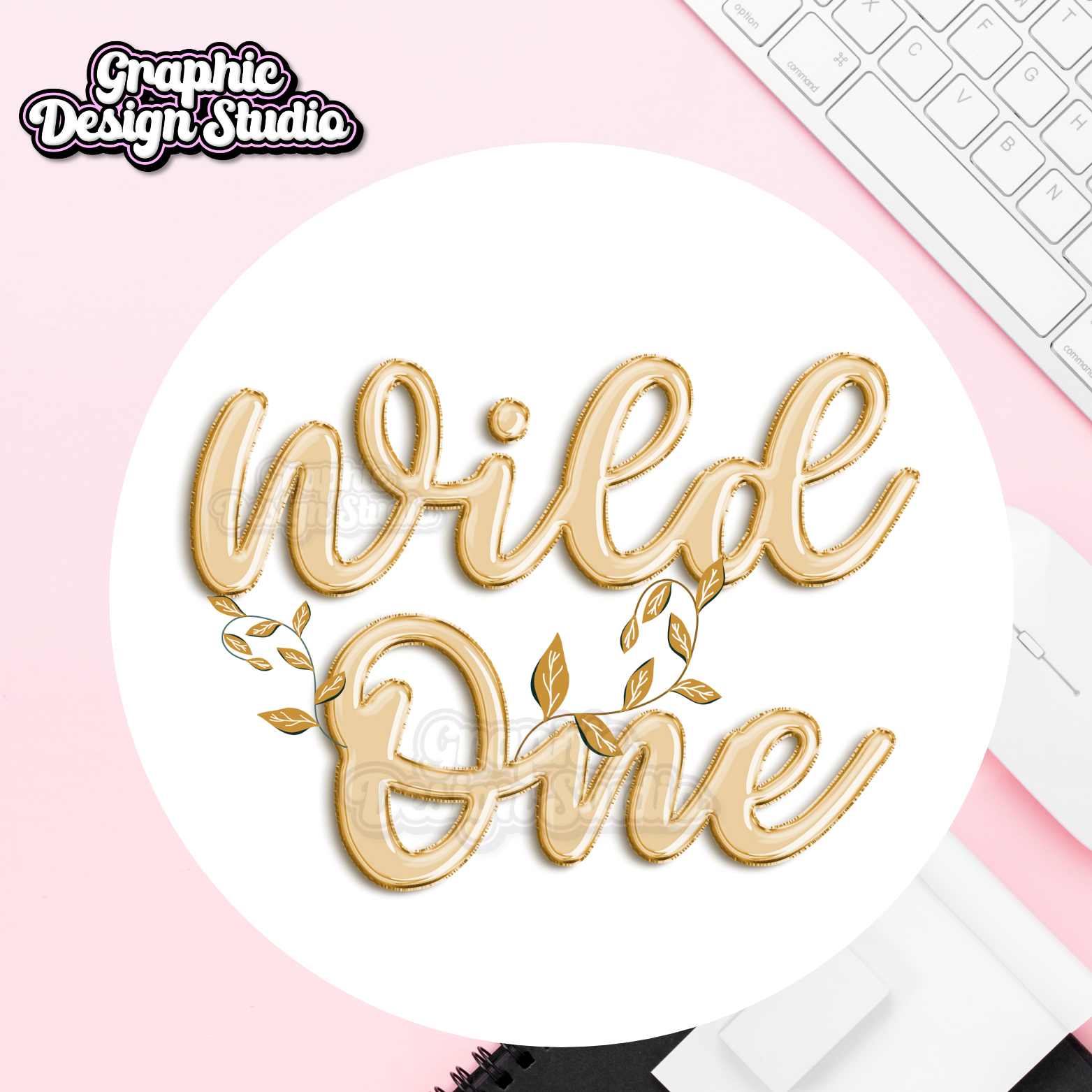 Wild one design in gold writing 