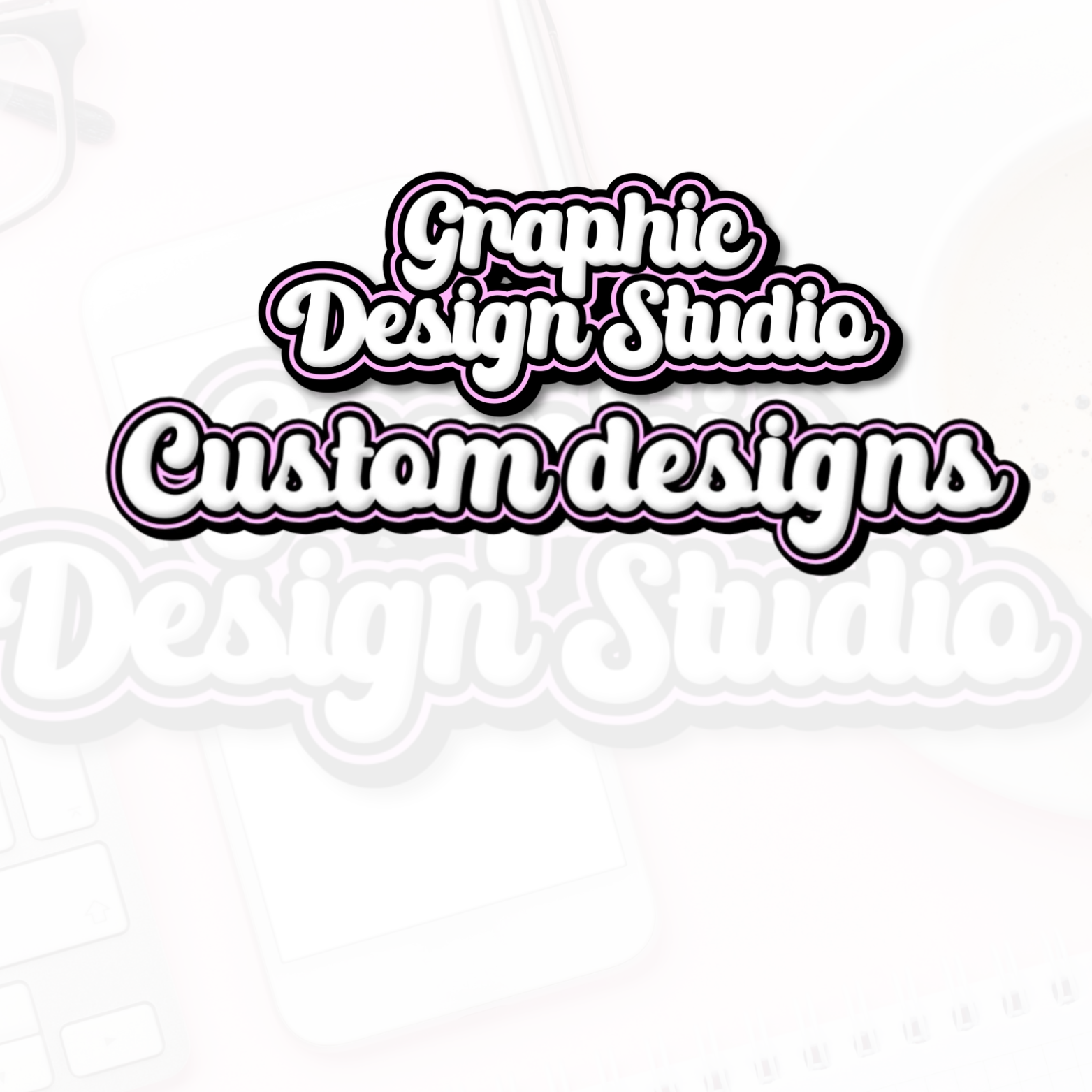 Text 'Graphic Design Studio Custom designs' on a white background