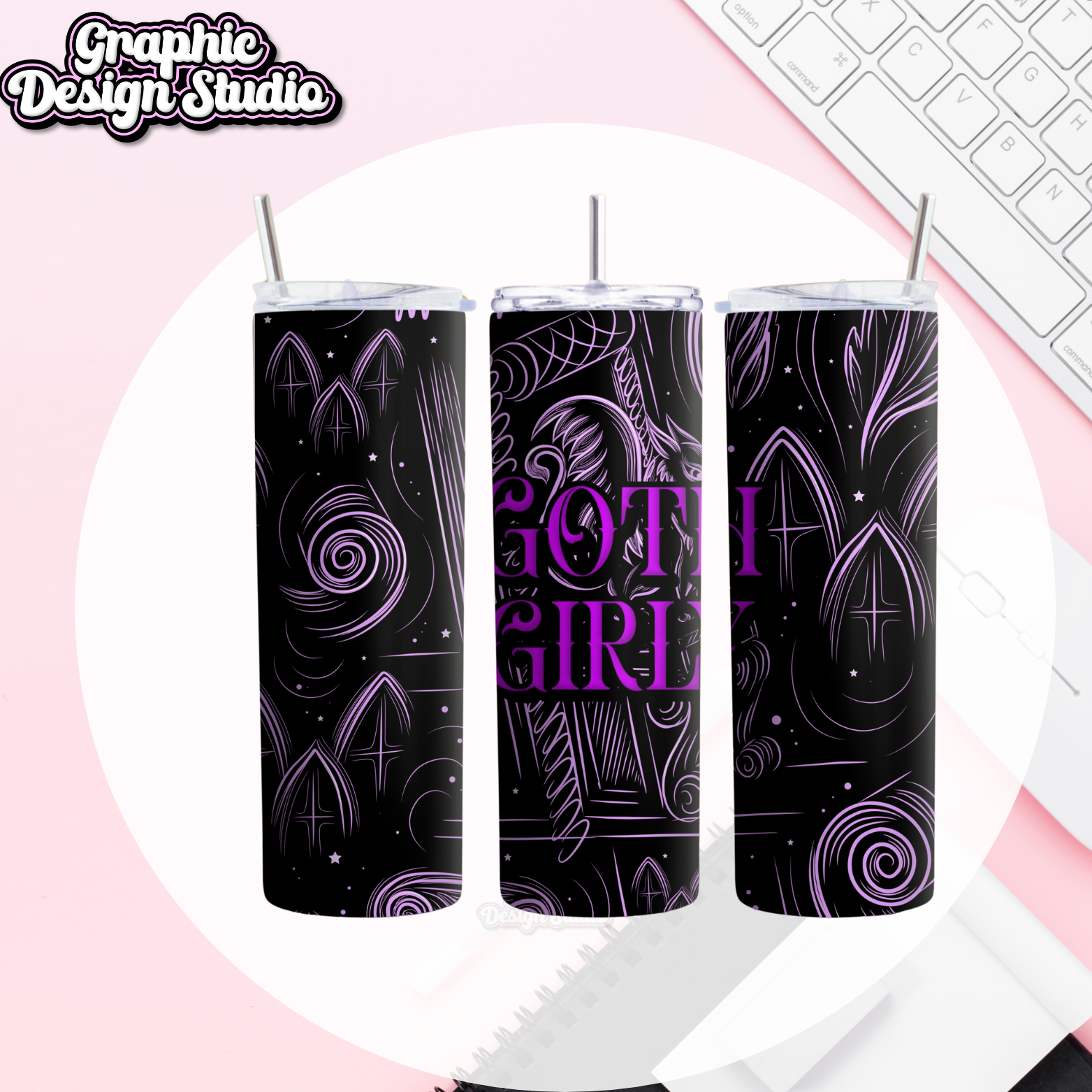 Goth girly tumbler in lilac and purple