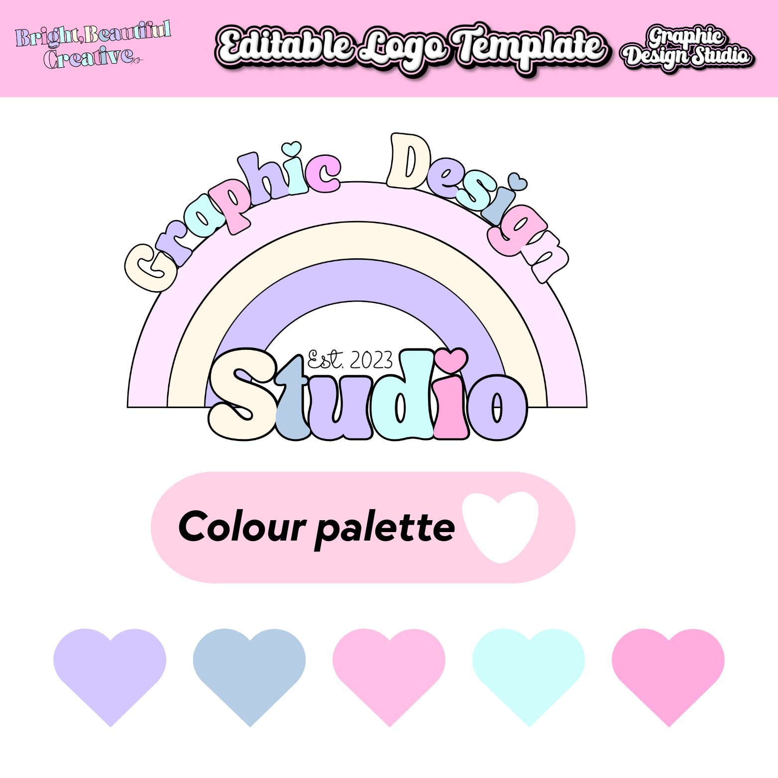 Yellow, pink, purple logo design