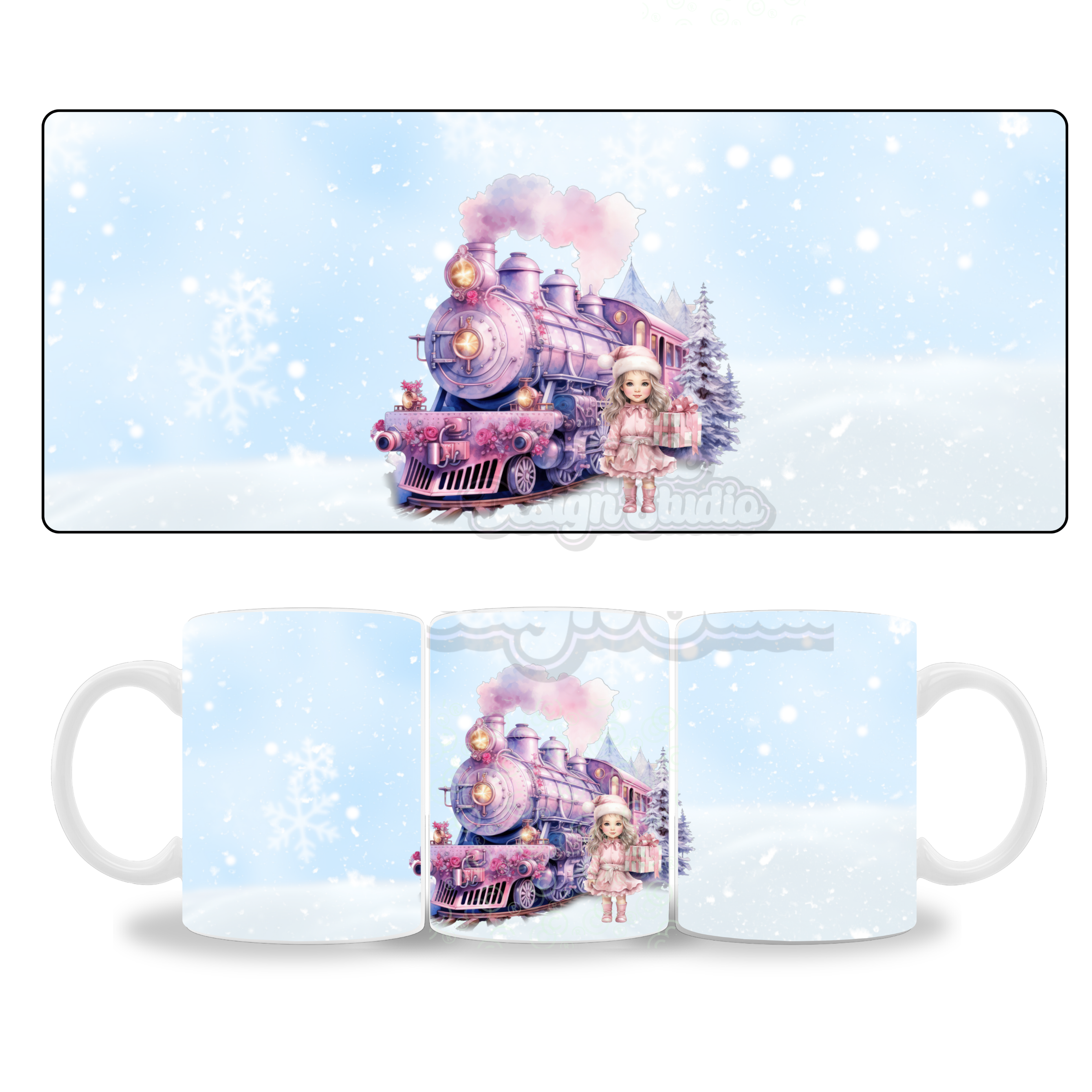 Pink train Christmas digital download mug design