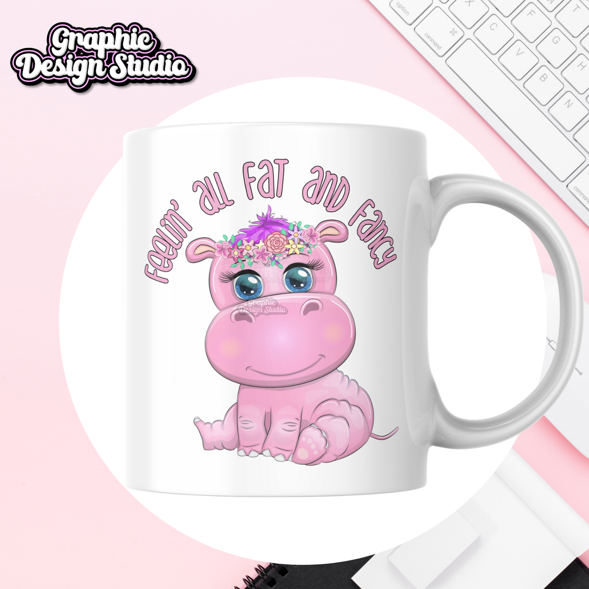 A hippo design on a mug mock-up 