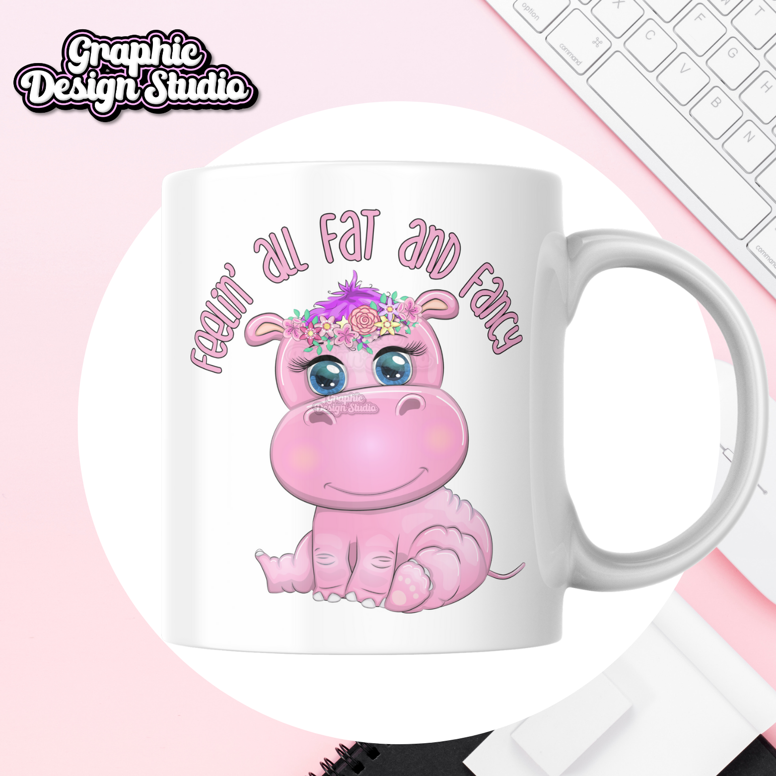 A hippo design on a mug mock-up 