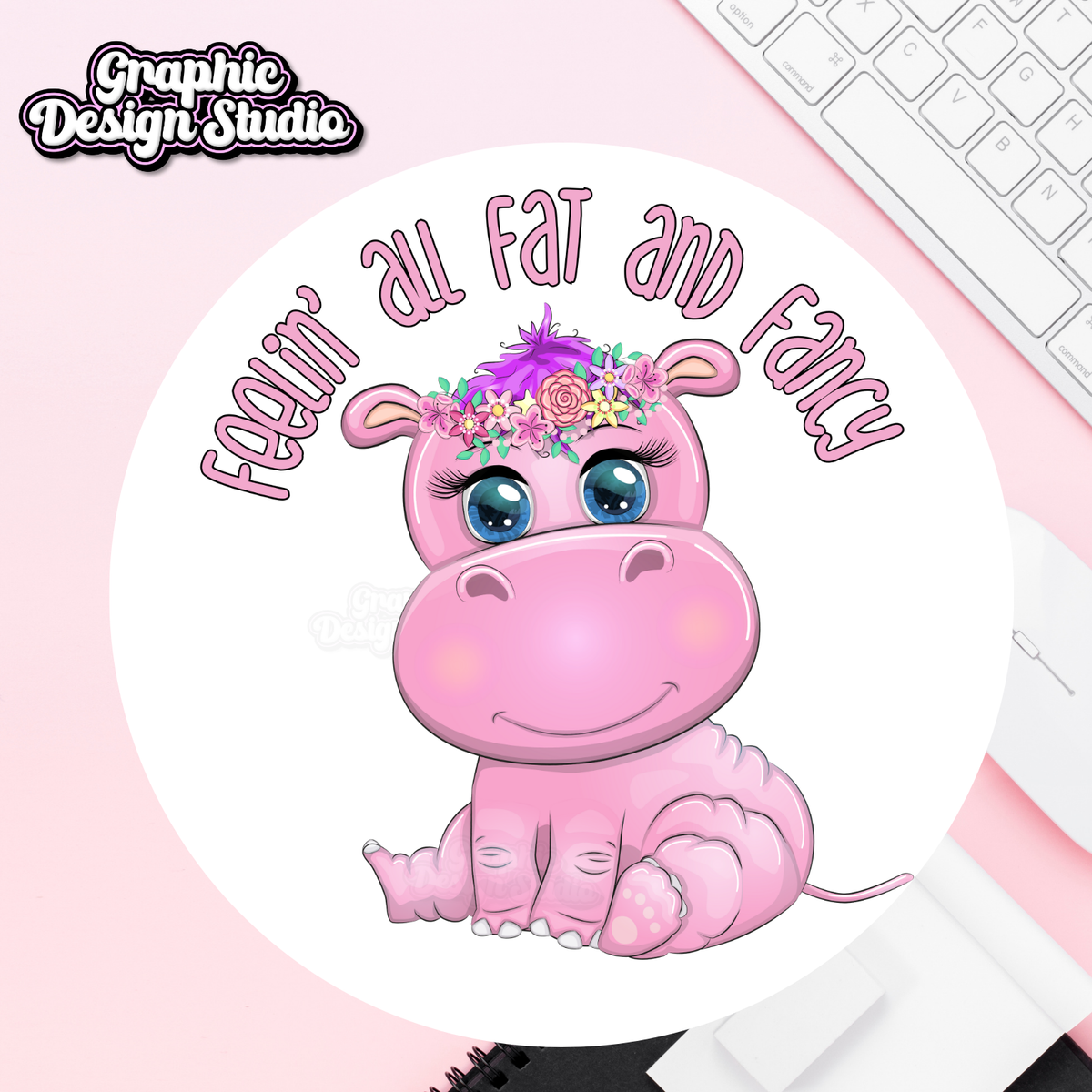 Pink hippo digital design, all fat and fancy