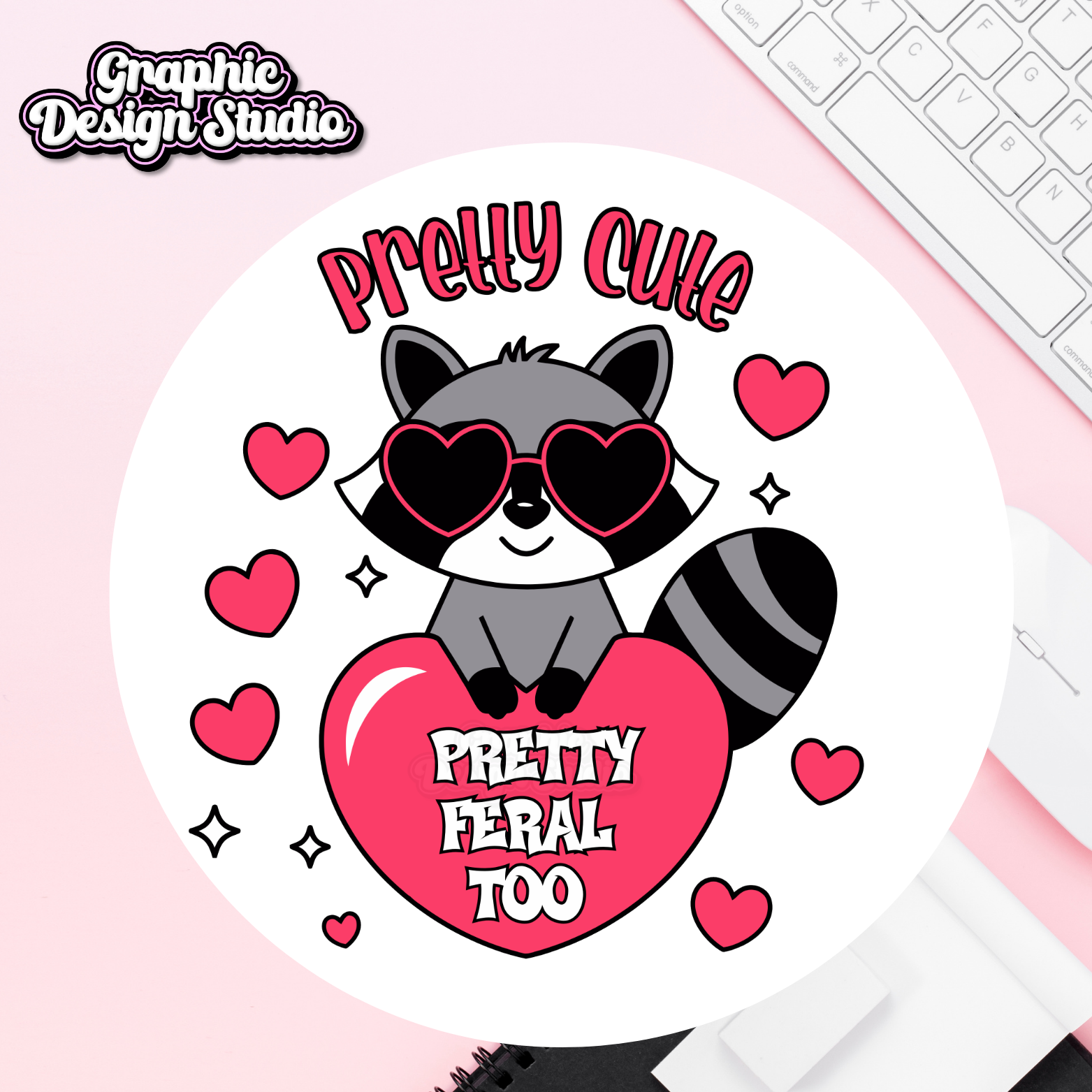 Red and black cute raccoon design 