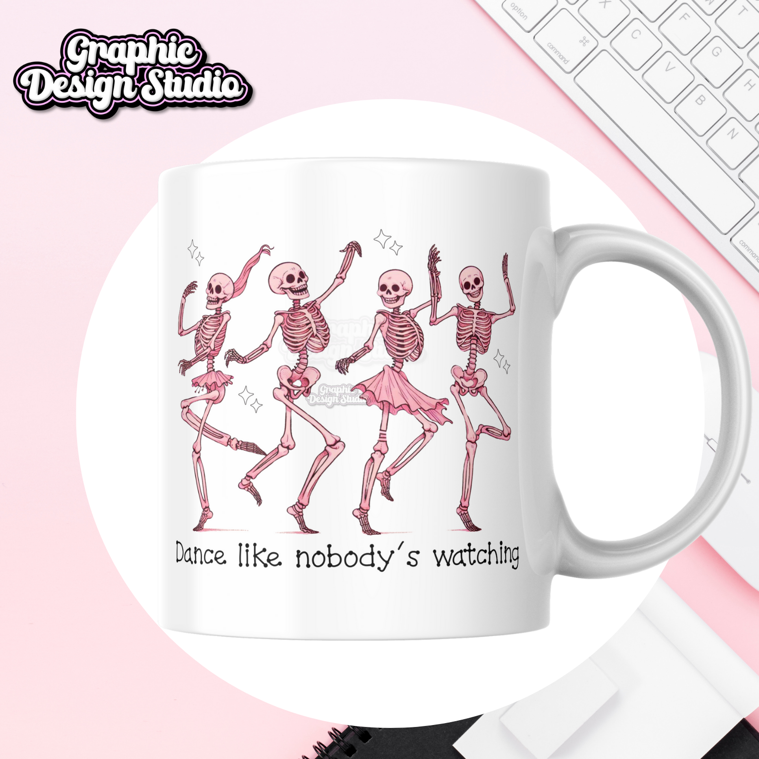 Dance like nobody’s watching pink skeleton design for UVDTF, sublimation  