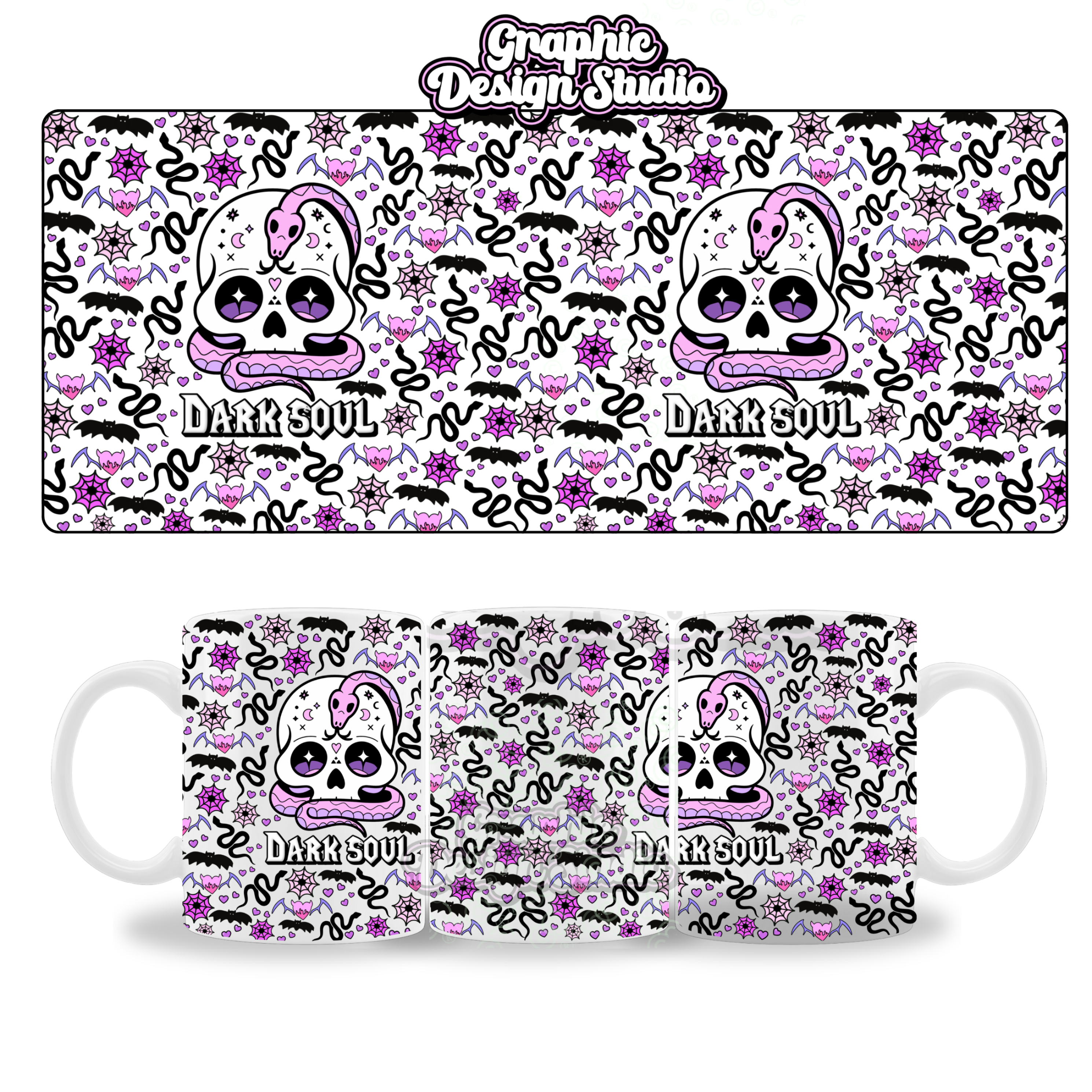 A mug digital download with skull in purpl, white, black 