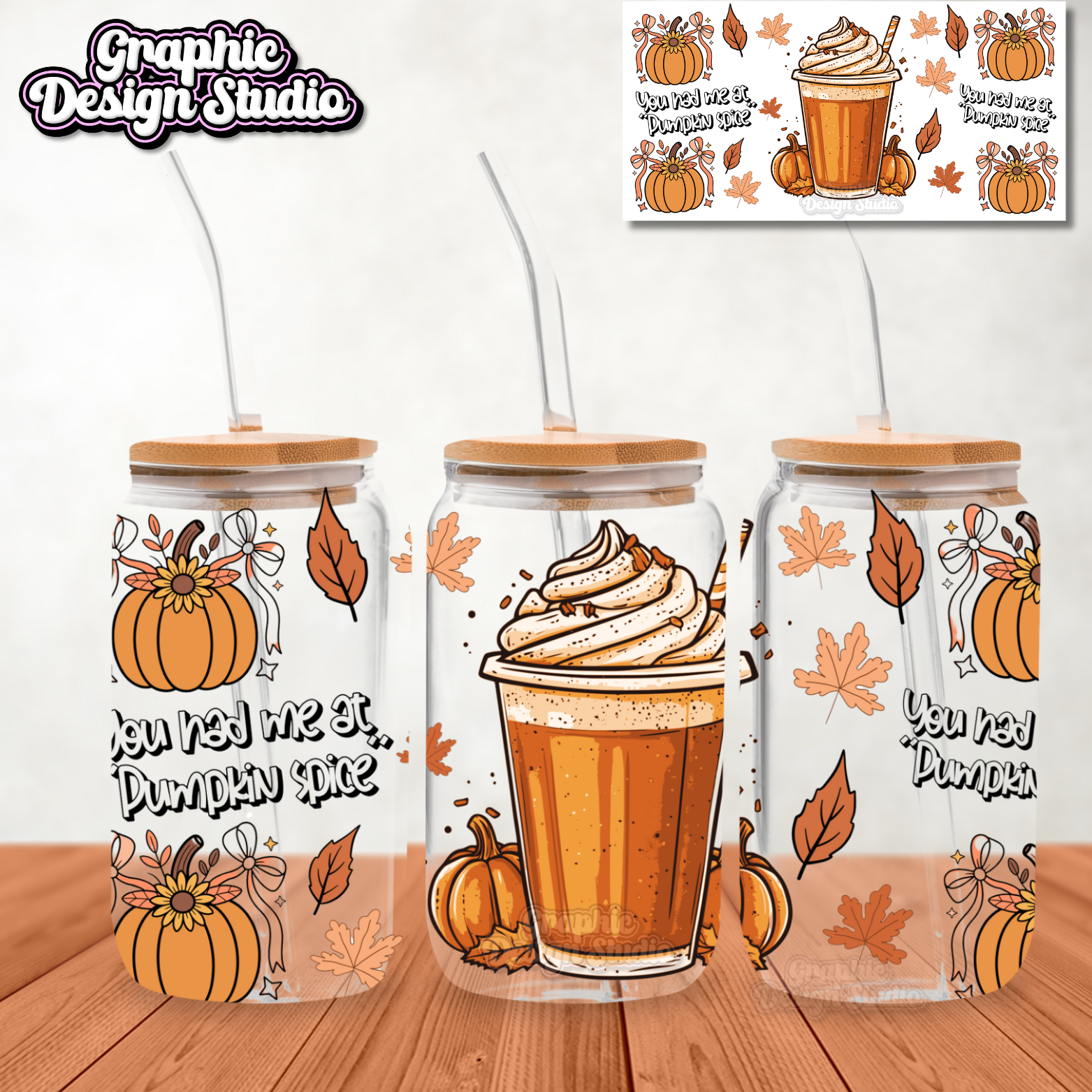 A Libby can with pumpkin spice design